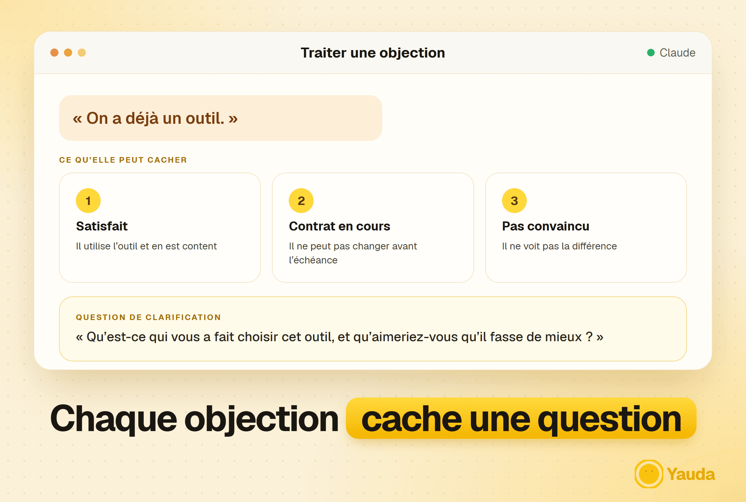Une objection, trois hypothèses et une question de clarification