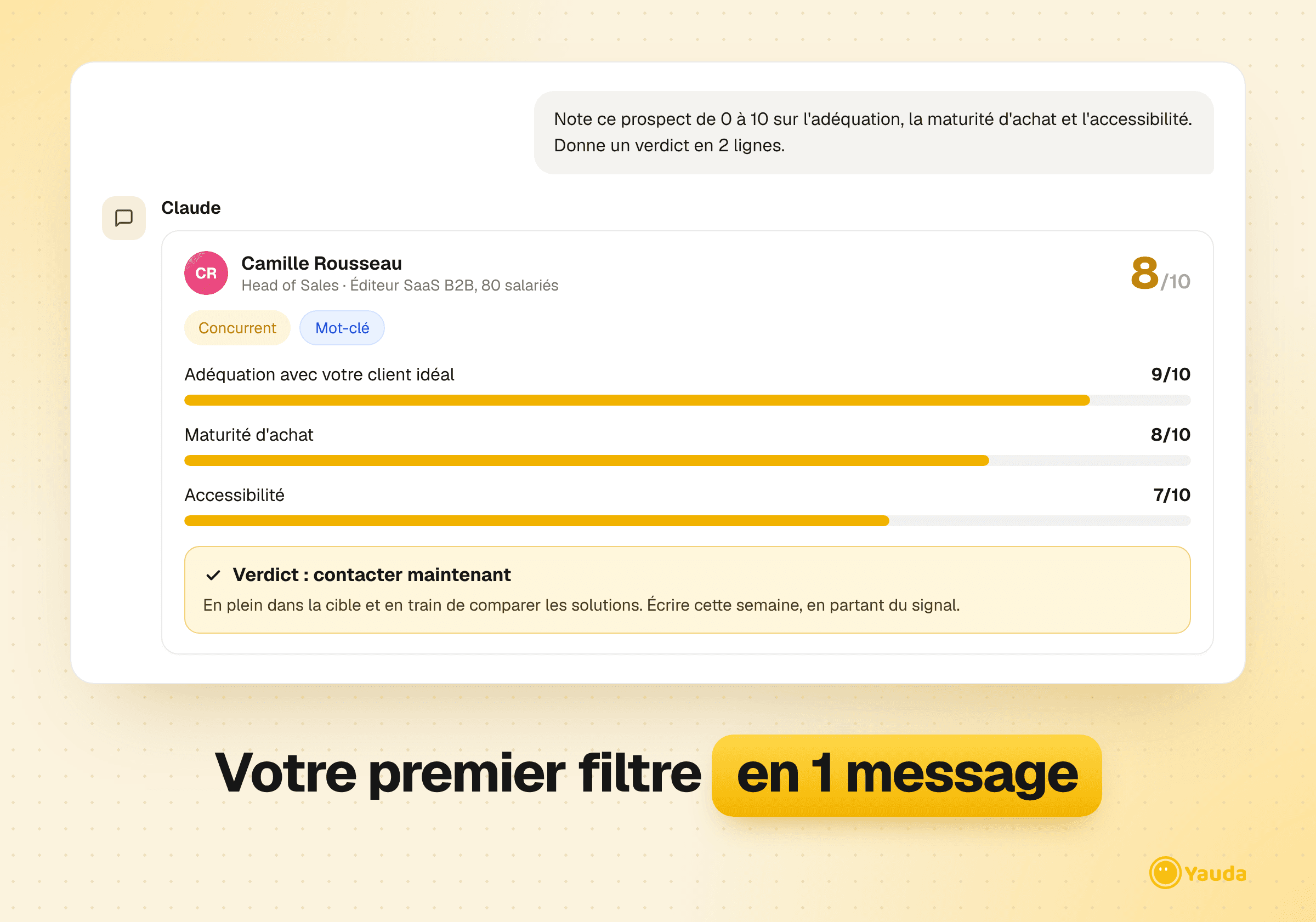 Claude note un prospect sur l’adéquation, la maturité d’achat et l’accessibilité